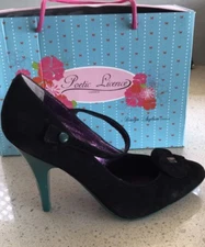 Poetic Licence Collectors Shoe Black Mary Jane Suede Teal Heel