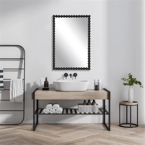 Uttermost Serna Contemporary Iron Metal and MDF Vanity Mirror in Satin Black - Picture 6 of 8