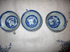 18TH CENT 19TH CHINESE BLUE WHITE RICE CUPS VERY OLD HAND PAINTED