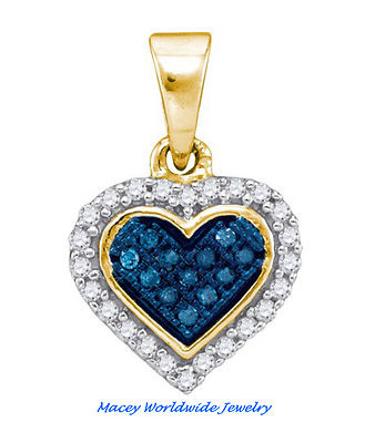 Mediterranean Blue Diamond 10K Gold Heart To Heart Necklace Pendant