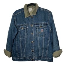Vintage Disney Store Winnie The Pooh Embroidered Cord Collar Denim Jacket Med
