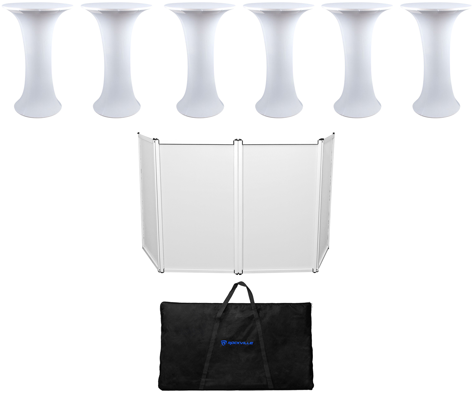 (6) Высокие столы Eliminator Club Scene с белой обивкой + сумка для переноски + Фасад для ди-джея