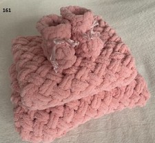 Chunky Knit Baby Blanket 3pcs SET, super soft, baby, nursery pom pom, hand knit