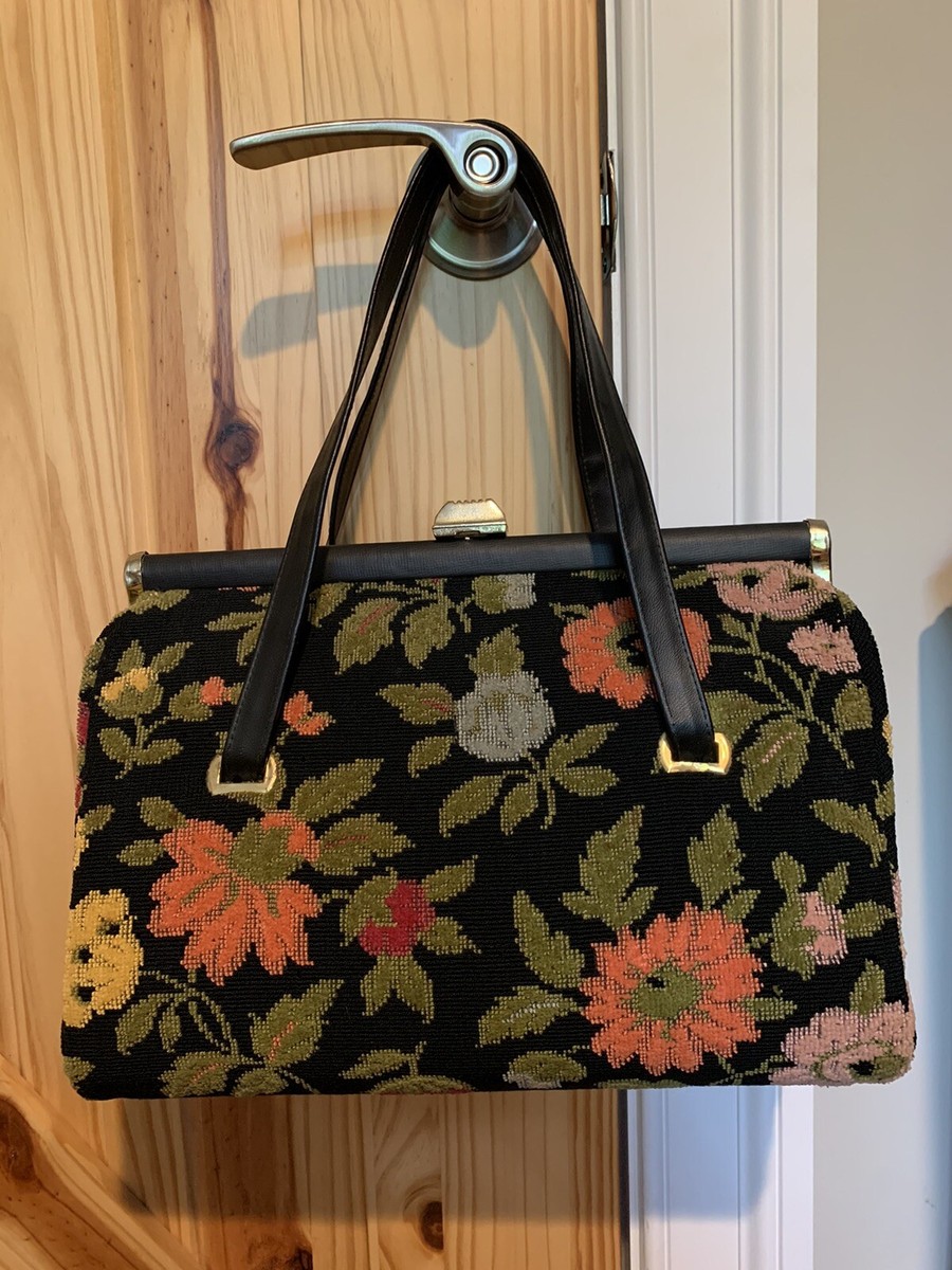 1950s 1960s Carpetbag Vintage Handbag Tapestry Purse Mid Century
