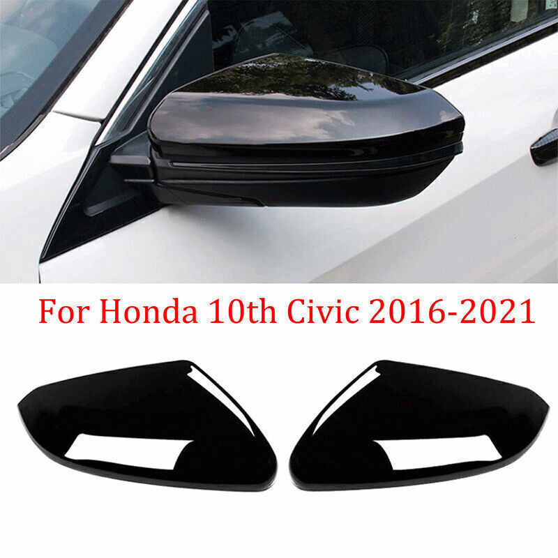 For Honda 10th Civic 2016~2021 Pair Rearview Side Mirror Cover Cap Gloss Black