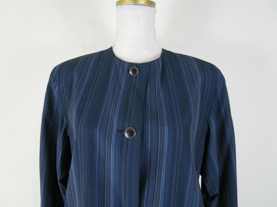 Max Mara женщин темно-синий черный в полоску шерсти блейзер куртка размер 4 официальный карьера - Изображение 2 из 4