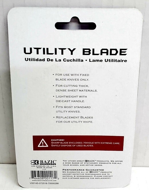 BAZIC UTILITY KNIFE REPLACEMENT BLADES RAZOR SHARP 10pk EASY REFILL DIE-CAST