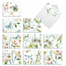 10 All Occasion Blank Note Cards with Envelopes - DOGWOOD DAYS M6592OCB