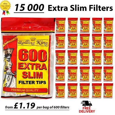 15 000 Rolling King EXTRA SLIM Cigarette Filter Tips Resealable Bags Smoking UK