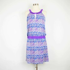 BANANA REPUBLIC Women's S - Purple & white sleeveless stretch dress knee length