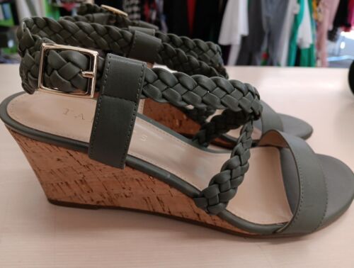 Talbots Royce Braid Sandals 7M Summer Sage Green Leather Upper Wedge Heel EUC - Picture 3 of 6