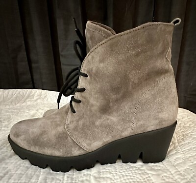 Waldlaufer Leather Gray Effie Wedge Ankle Boot Size 8 Hand Crafted NWOB $200