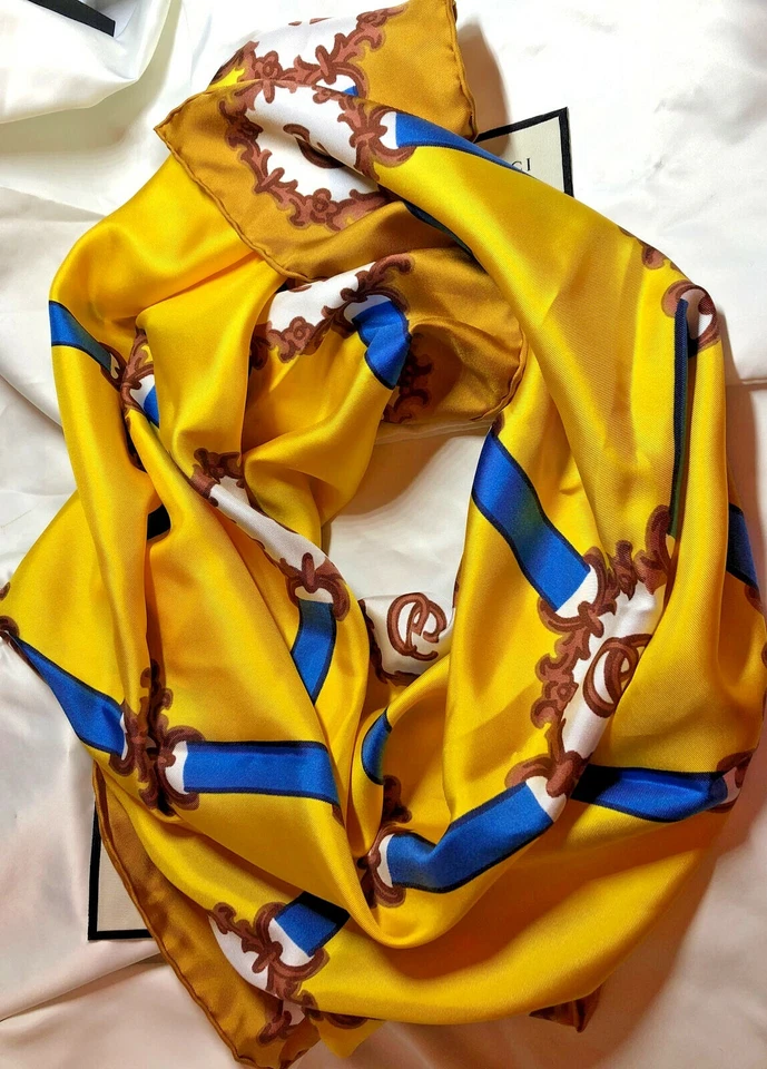 "Bufanda cuadrada Gucci sarga de seda GG Web DAMA DOUB amarillo-bufanda solar 90x90 cm/35x35""" Foto 2 de 4