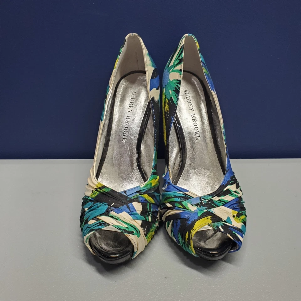 Audrey Brooke Stiletto High Heel Womens 8M Multicolor Floral Peep Toe Slip On - Image 2 of 4