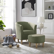 Arm Chair Linen Accent Upholstered Single Sofa With Ottoman Living Room Green
