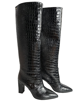 New with box Mattia Capezzani Cocco Black Croco Knee High Boots Sz 41 