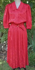 Vtg 80s Red Silk Dress Shoulder Pads, Midi, Pleats Sz 4 Nordstrom