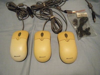Three Disinfected Microsoft Wired USB Scroll Wheel Optical Mouse Mice hp ear Bud