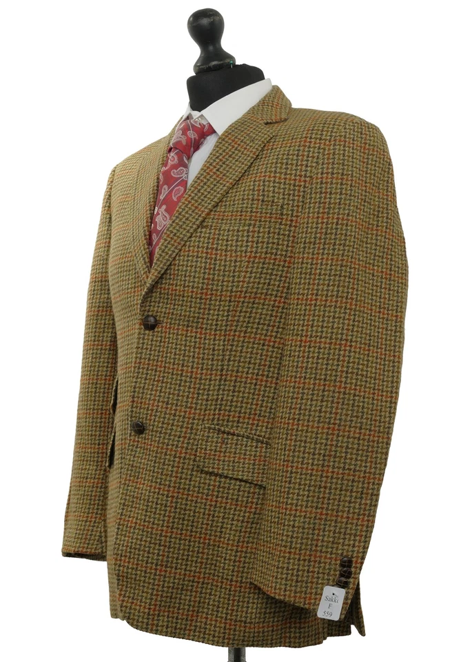Harris Tweed Herren Sakko Jackett 48 grün oliv kariert Einreiher 2-Knopf - Bild 3 von 4