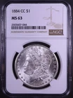 1884-CC Morgan Dollar CERTIFIED NGC MS 63 Carson City Silver Dollar NO RESERVE!!