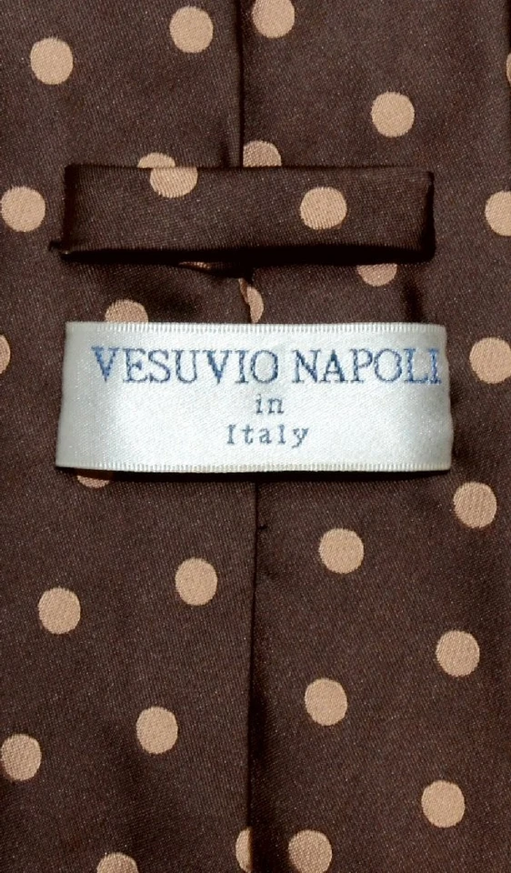 Vesuvio Napoli NeckTie Chocolate Brown with Lt. Brown Polka Dots Design Mens Tie - Image 2 of 2