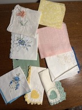 Lot Of 9 Mix Floral And Tatted Vintage Hankies Handkerchief