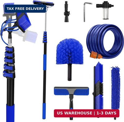 30FT Reach Solar Panel Cleaning Brush Kit with 5-24FT Telescoping Pole, 40FT Hos
