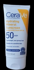 CeraVe Body Hydrating Mineral Sunscreen Lotion Broad Spectrum SPF 50 (5 Fl Oz)