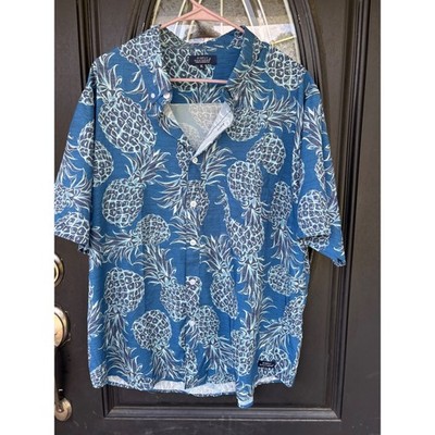 Simply Southern Mens XL Blue Pineapple Print Short Sleeve Button Down Shirt