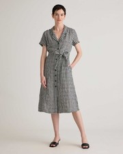 Quince European Linen Gingham Khaki & Black Midi Dress XL