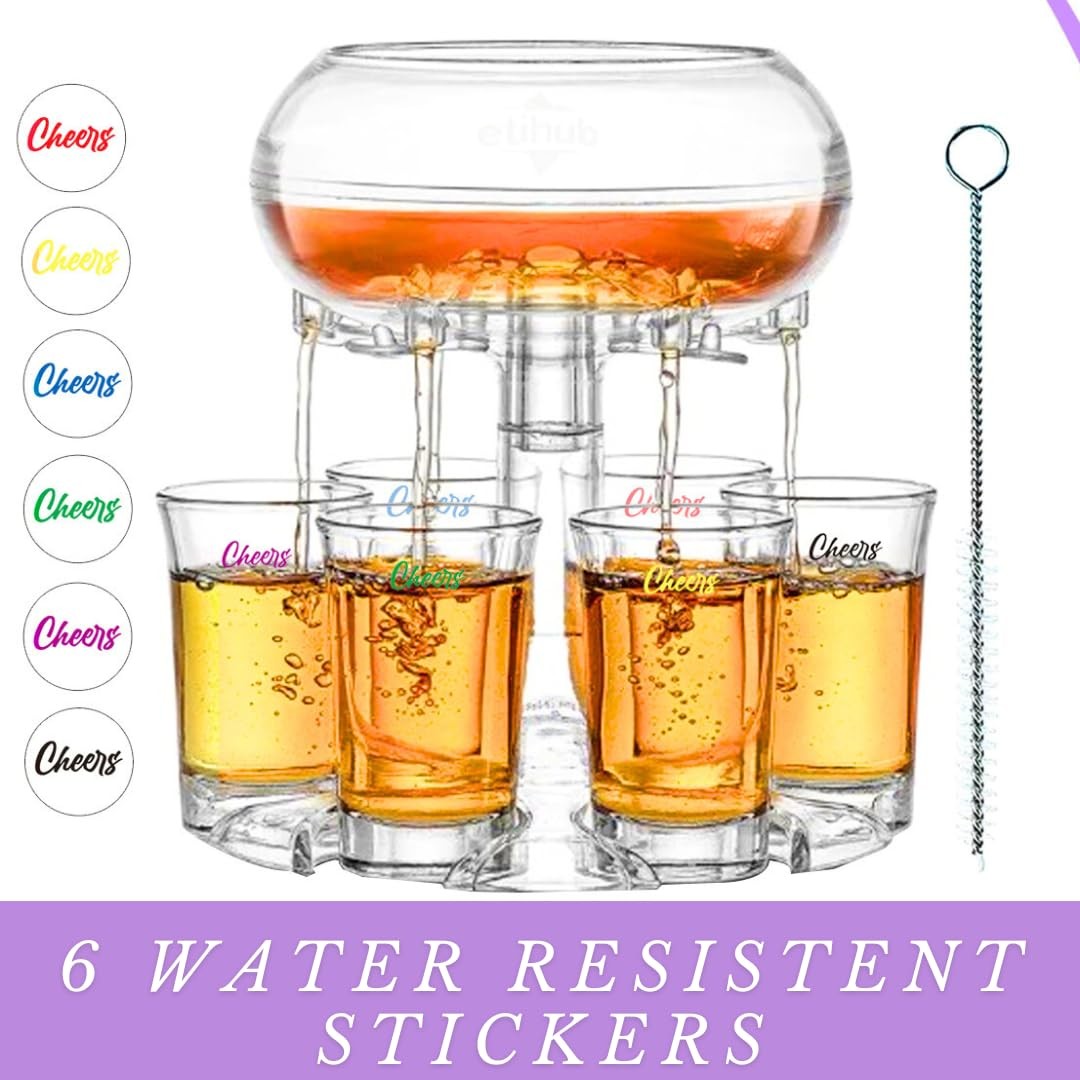 Shot Glass Dispenser And Holder - Party Drink Set For Liquor With 6 Glasses, ...