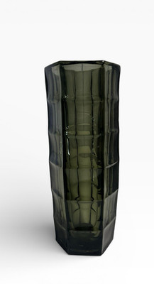 MCM Optical Glass Vase Hexagon Smoke Bogdan Kupczyk Zabkowice Glassworks Poland