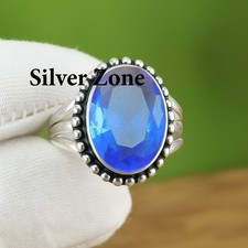 Blue Topaz Gemstone 925 Sterling Silver Handmade Jewelry Ring Size 5 to 10