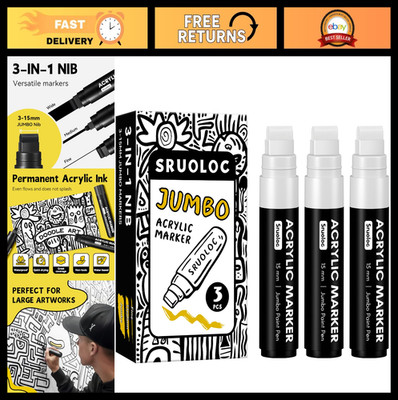 Jumbo Permanent Markers - 15mm Thick Wide Tip for Rock, Stone, Ceramic, Glass, W