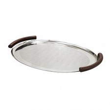 Stainless Steel Tray Modern Stainless Steel Tray with Wood Handles Sturdy