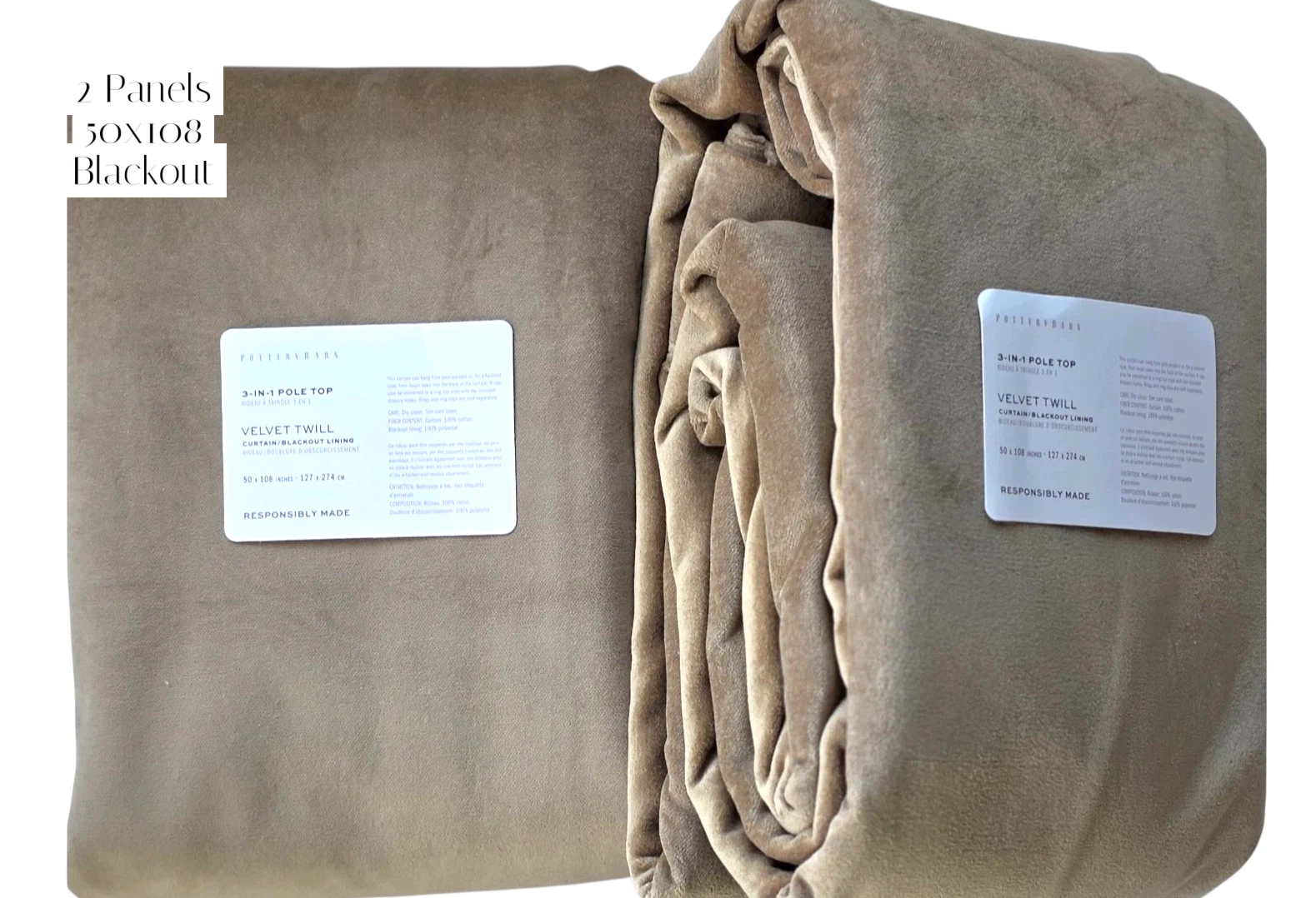 Pottery Barn Velvet Twill Blackout Curtains Taupe 50x108 Set Of 2 Panels