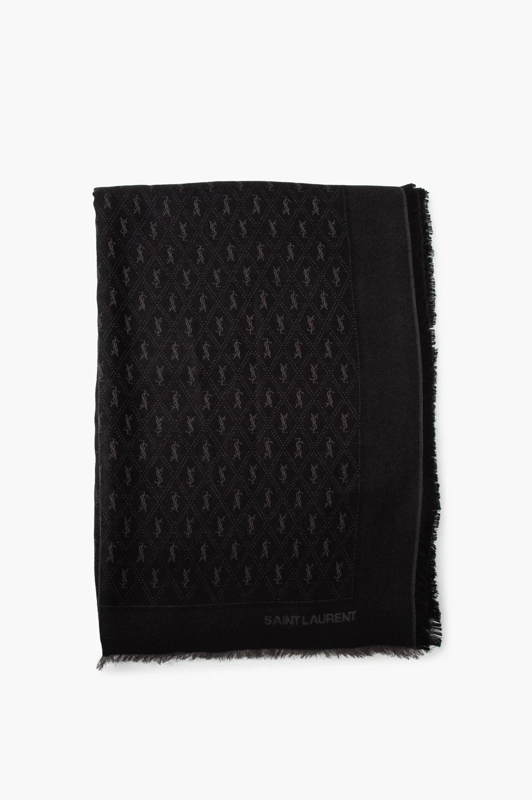 Saint Laurent — Saint Laurent Grey/Black Wool Blend Monogram Maxi Scarf