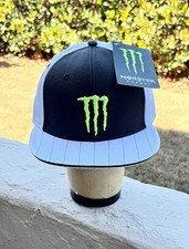 Monster Energy Official Promo Fitted Hat 7 3/8 Black White Stripe Cap NWT