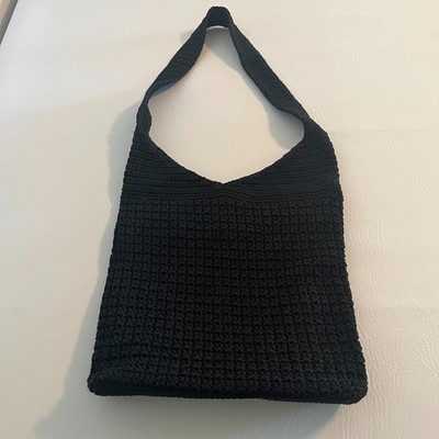 Talbots Black Boho Crochet Shoulder Bag Purse Single Strap Magnetic Clasp