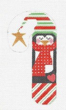 SP.ORDER  Penguin in Red MED. Candy Cane Needlepoint Canvas by CH Design Danji