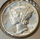 1943 D Mercury Dime Almost Uncirculated 90% Silver Coin AU to BU