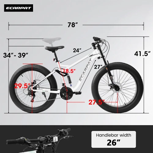 26" Mountain Bike,Full-Suspension 21 Speeds w/Disc-Brake MTB Bicycle, Fat Tire - Picture 42 of 42