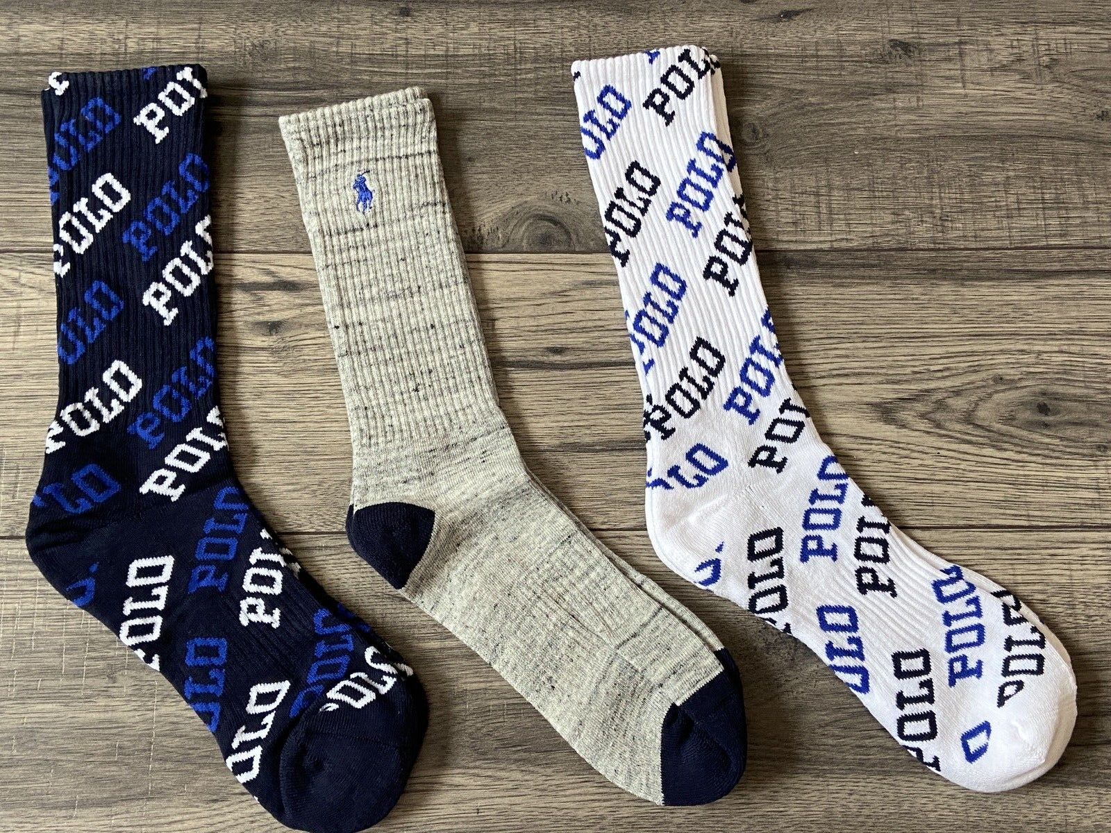 POLO RALPH LAUREN 3 PACK LOGO-INTARSIA STRETCH COTTON SOCKS BNWT
