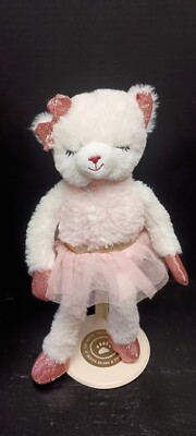 Dan Dee White Cat Ballerina Pink Tutu Plush Stuffed Animal Sparkle Shoes 14''
