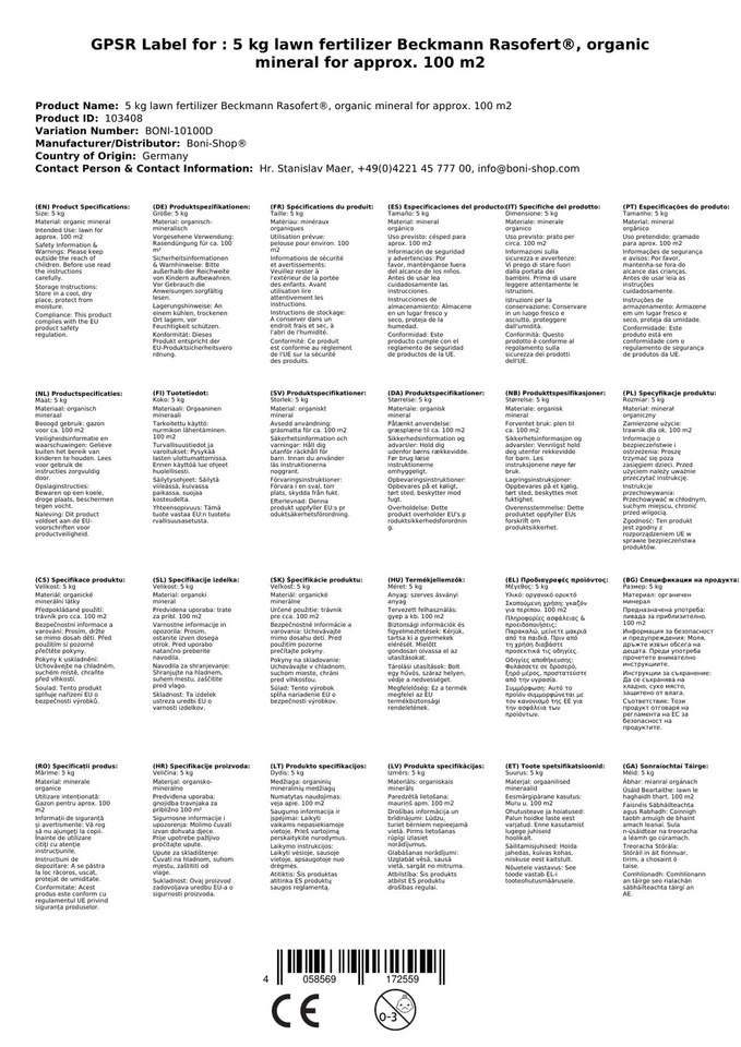 5 kg Rasendünger Beckmann Rasofert®, organisch-mineralischer für ca. 100 m² - Bild 3 von 3