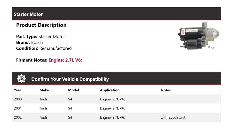 Arranque Bosch 2.7L V6 2000-2002 (remanufacturado) 2001 Foto 2 de 4