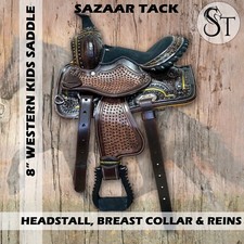 8" Western Leather Youth Kids Horse Pony Saddle Tack Set Antique Conchos Brown