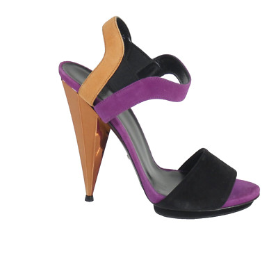 Gucci Heels Sandalen Liberty verspiegelter Absatz Wildleder Colour Block Slingback Riemchen 6