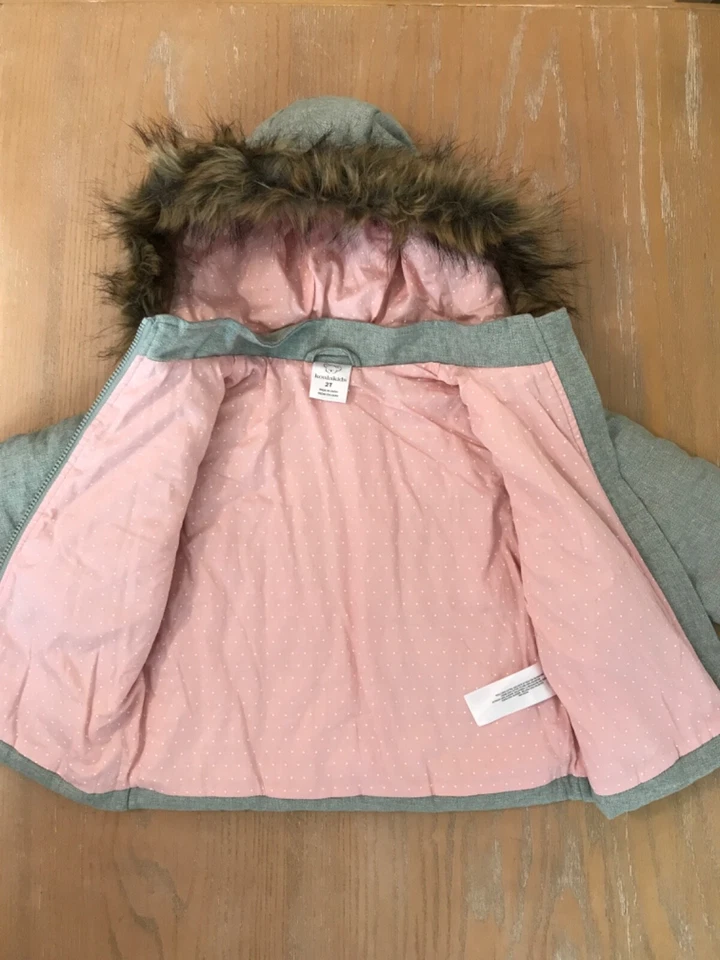 Koala Kids Toddler Girls Coat Hooded Faux Fur Pockets Light Green Size 2T - Image 4 of 4