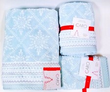 NEW CARO LIGHT BLUE,WHITE SNOW FLAKES,STAR COTTON BATH,2 HAND TOWEL,2 FINGER TIP